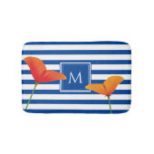 Monogram papaverblauwe stripes badmat (Voorkant)