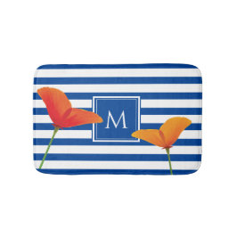 Monogram papaverblauwe stripes badmat