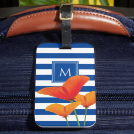 Monogram papaverblauwe stripes bagagelabel