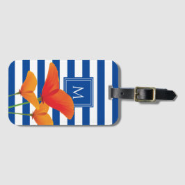 Monogram papaverblauwe stripes bagagelabel