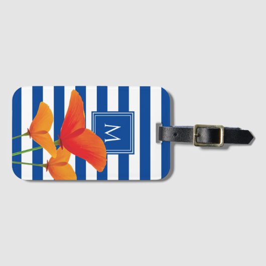 Monogram papaverblauwe stripes bagagelabel (Voorkant (horizontaal))