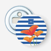 Monogram papaverblauwe stripes button flesopener (Voorkant)