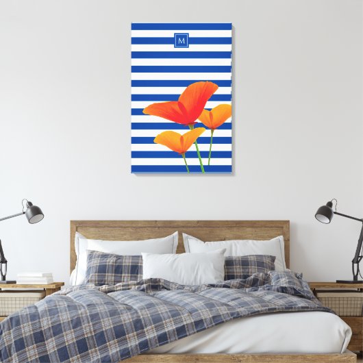 Monogram papaverblauwe stripes canvas afdruk (Insitu (Slaapkamer))