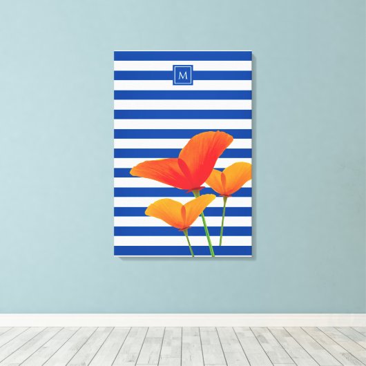 Monogram papaverblauwe stripes canvas afdruk (Insitu (Houten vloer))
