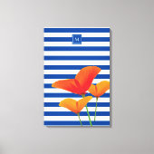 Monogram papaverblauwe stripes canvas afdruk (Voorkant)