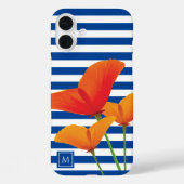 Monogram papaverblauwe stripes Case-Mate iPhone case (Achterkant)
