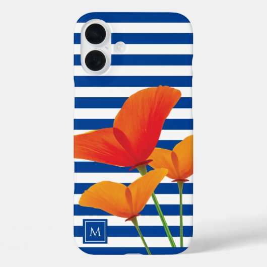 Monogram papaverblauwe stripes Case-Mate iPhone case (Achterkant)