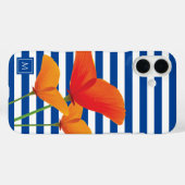 Monogram papaverblauwe stripes Case-Mate iPhone case (Achterkant (horizontaal))
