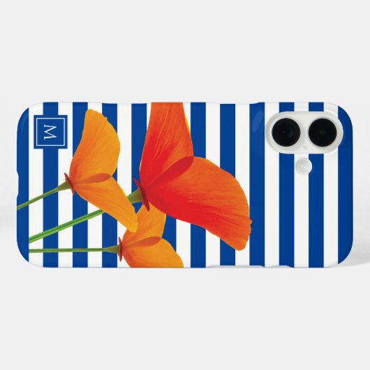Monogram papaverblauwe stripes Case-Mate iPhone case (Achterkant (horizontaal))