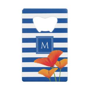 Monogram papaverblauwe stripes creditkaart flessenopener