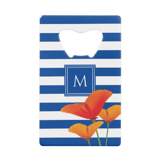 Monogram papaverblauwe stripes creditkaart flessenopener (Voorkant)
