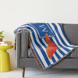 Monogram papaverblauwe stripes deken