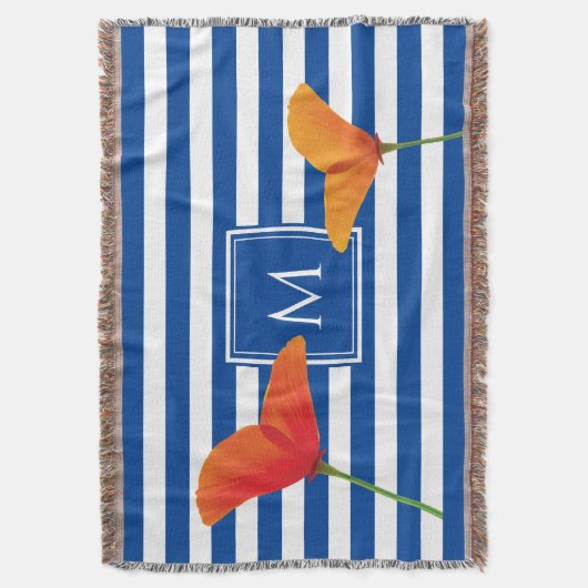 Monogram papaverblauwe stripes deken (Voorkant Verticaal)