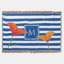 Monogram papaverblauwe stripes deken
