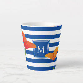 Monogram papaverblauwe stripes latte mok