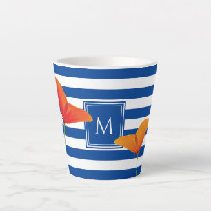 Monogram papaverblauwe stripes latte mok