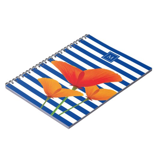 Monogram papaverblauwe stripes notitieboek (Linkerzijde)