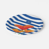 Monogram papaverblauwe stripes papieren bordje (Gekanteld)