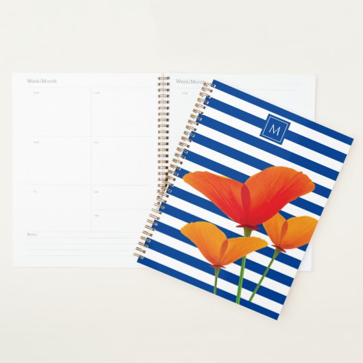 Monogram papaverblauwe stripes planner (Display)