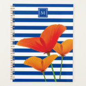 Monogram papaverblauwe stripes planner (Voorkant)