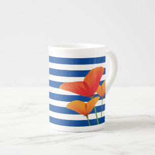 Monogram papaverblauwe stripes porselein kop