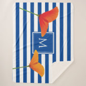 Monogram papaverblauwe stripes sherpa deken (Voorkant)