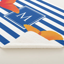 Monogram papaverblauwe stripes sherpa deken