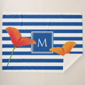 Monogram papaverblauwe stripes sherpa deken (Voorkant (horizontaal))