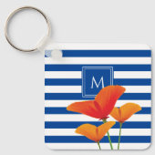 Monogram papaverblauwe stripes sleutelhanger (Voorkant)
