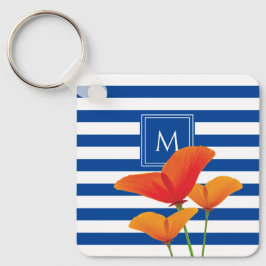 Monogram papaverblauwe stripes sleutelhanger