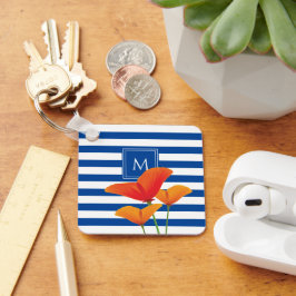 Monogram papaverblauwe stripes sleutelhanger