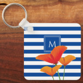 Monogram papaverblauwe stripes sleutelhanger (Voorkant)