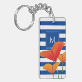 Monogram papaverblauwe stripes sleutelhanger (Voorkant Links)