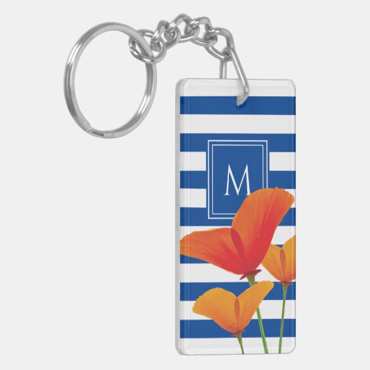 Monogram papaverblauwe stripes sleutelhanger (Voorkant Links)