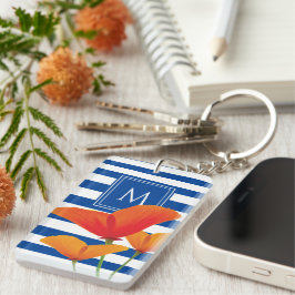 Monogram papaverblauwe stripes sleutelhanger