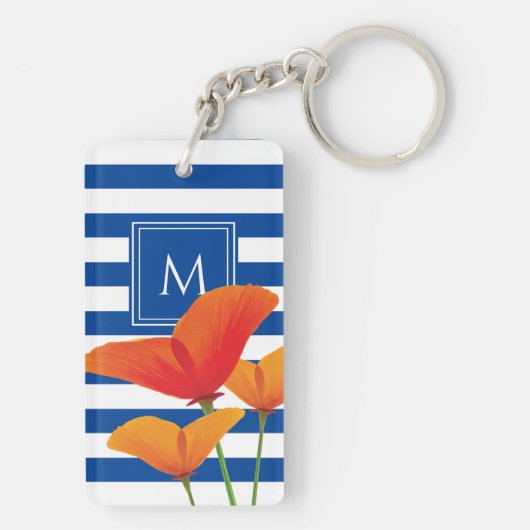 Monogram papaverblauwe stripes sleutelhanger (achterkant)
