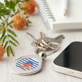 Monogram papaverblauwe stripes sleutelhanger