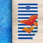 Monogram papaverblauwe stripes strandlaken