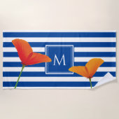 Monogram papaverblauwe stripes strandlaken (Voorkant)