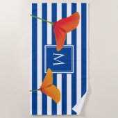 Monogram papaverblauwe stripes strandlaken (Voorkant)
