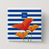 Monogram papaverblauwe stripes vierkante button 5,1 cm (Voorkant)