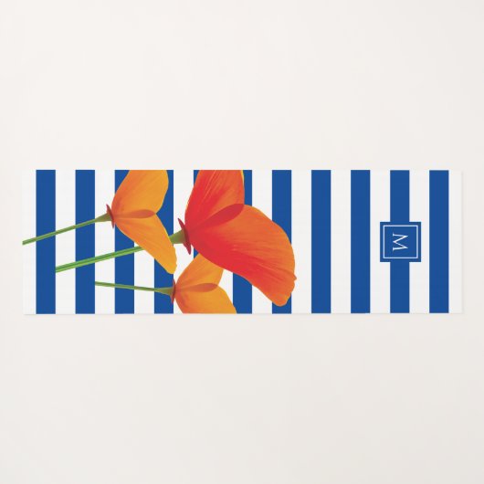 Monogram papaverblauwe stripes yogamat (Achterkant (horizontaal))