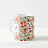 Monogram papaverbloemen Sinaasappel Koffiemok (Voorkant links)