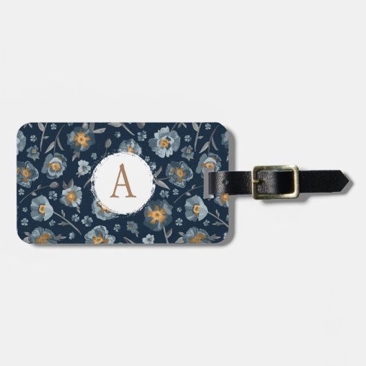 Monogram papavers bloemenpatroon bagagelabel (Voorkant horizontaal)