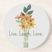 Monogram, papier gewatteerde bloemen ronde zandste zandsteen onderzetter (Voorkant)