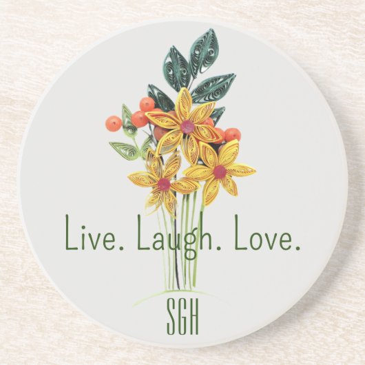 Monogram, papier gewatteerde bloemen ronde zandste zandsteen onderzetter (Voorkant)