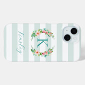 Monogram Paradise Floral en Mint Stripes Case-Mate iPhone Case (Achterkant (horizontaal))