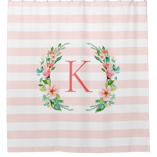 Monogram Paradise Floral en Stripes Douchegordijn (Voorkant)