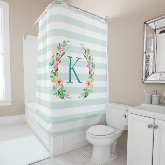 Monogram Paradise Floral en Stripes Douchegordijn (In situ)