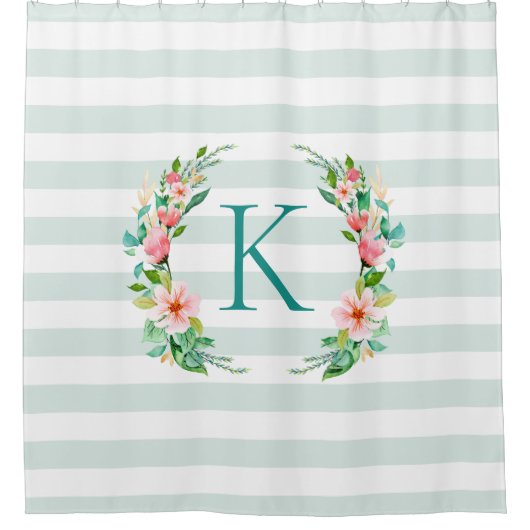 Monogram Paradise Floral en Stripes Douchegordijn (Voorkant)